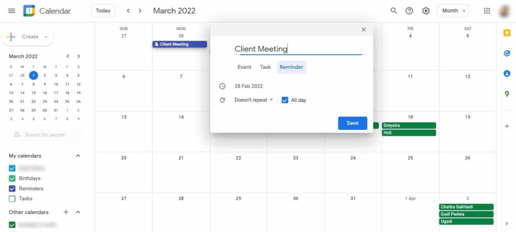 Create Event Reminders